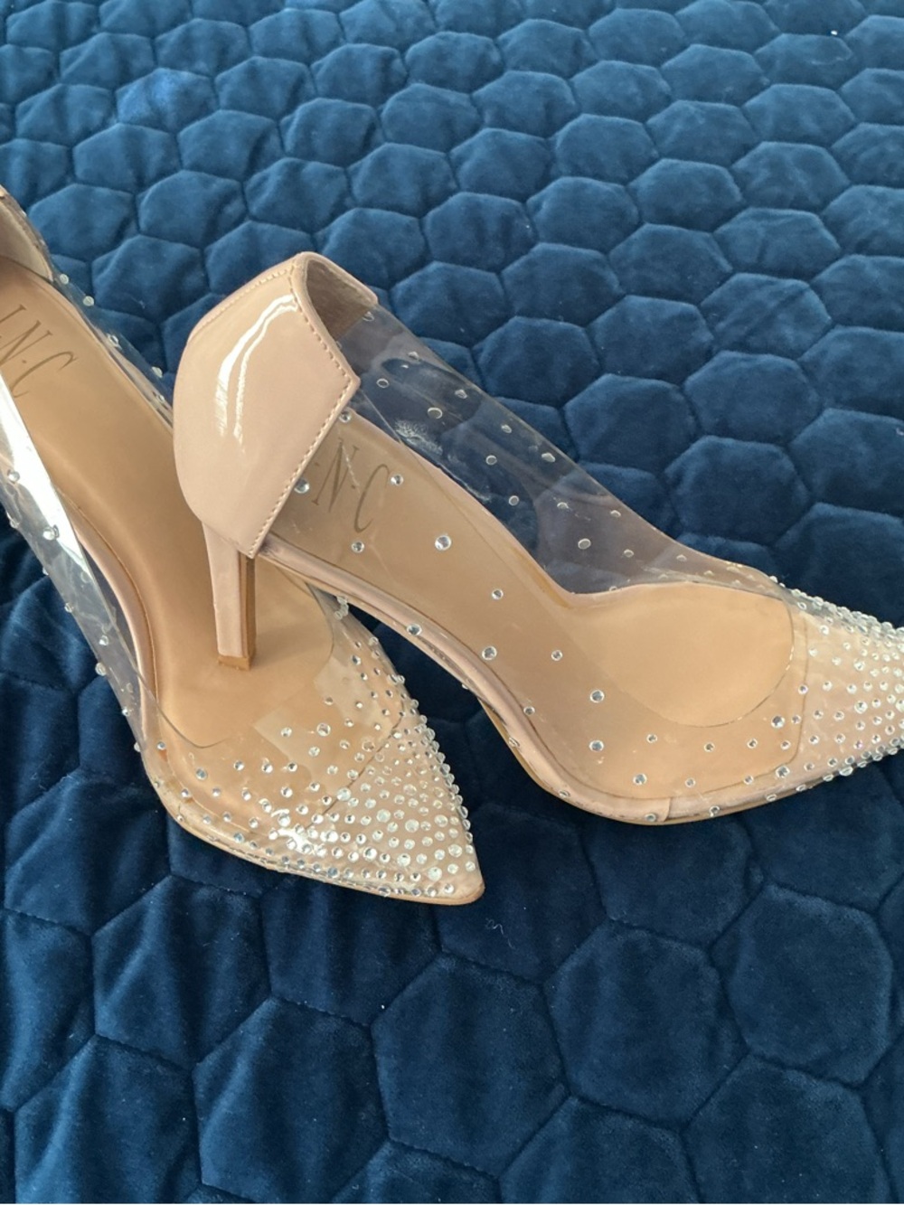 INC International Concepts Nude Pointed Toe Clear Rhinestone Pumps